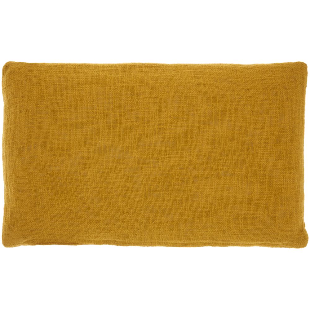 Nourison SH021 Mina Victory Life Styles Solid Woven Cotton Mustard Throw Pillow in Mustard