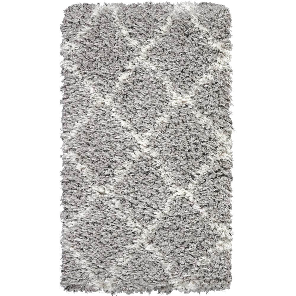 Nourison ULP02 Ultra Plush Shag 2 Ft.2 In. x 3 Ft.9 In. Indoor/Outdoor Rectangle Rug in  Grey/Ivory
