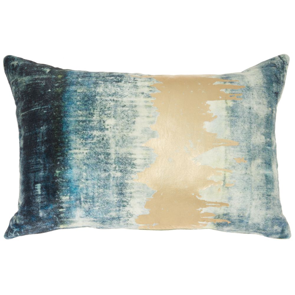 Nourison AC229 Mina Victory Luminecence Metallic Ombre Strip Teal Throw Pillow in Teal