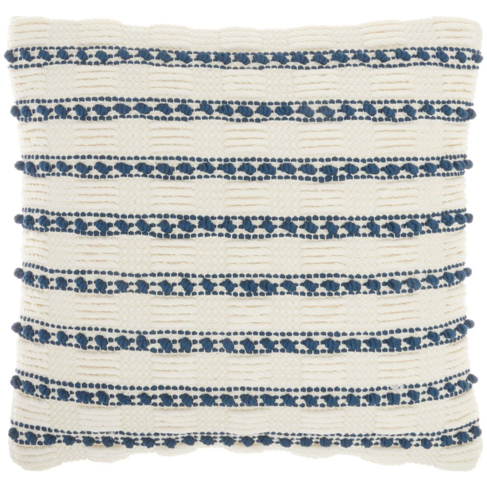 Nourison GC384 Mina Victory Life Styles Woven Lines and Dots Navy Throw Pillow in Navy