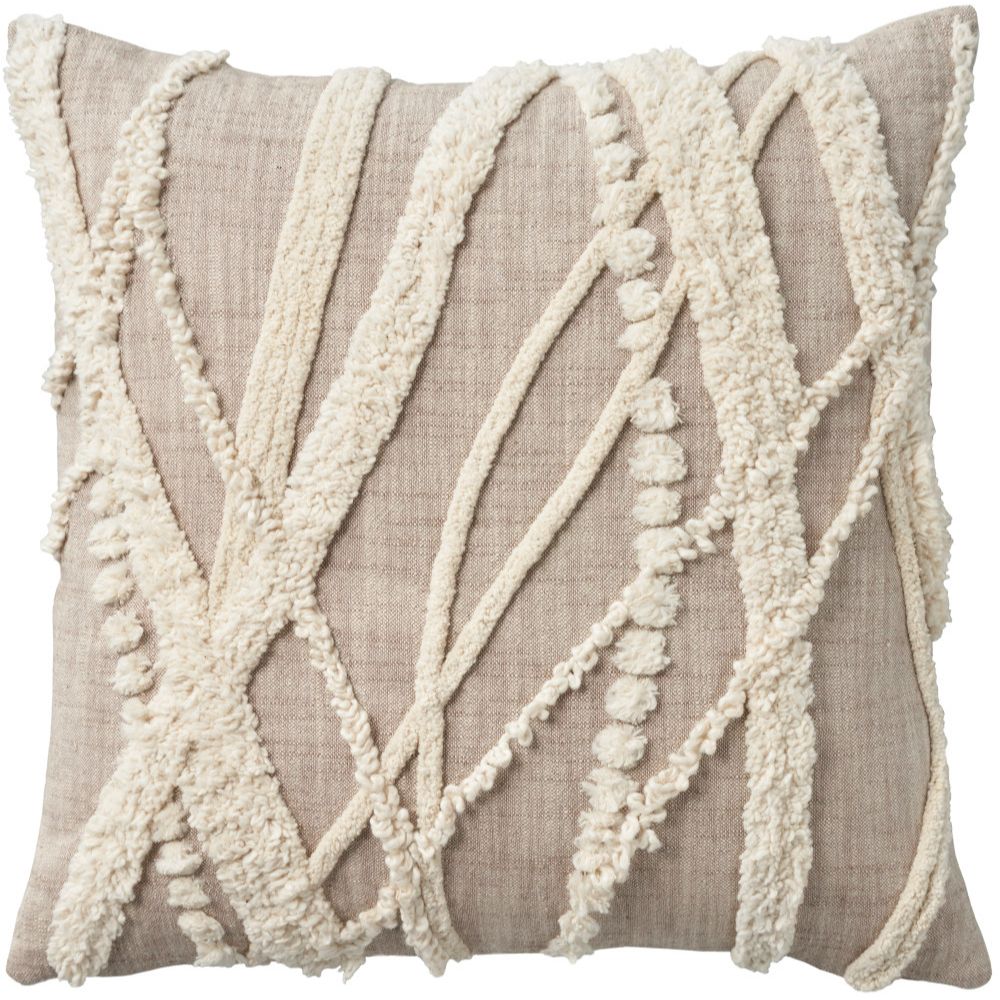 Nourison EE226 Mina Victory Life Styles Textured Embd Branch Pillow Cover in Natural