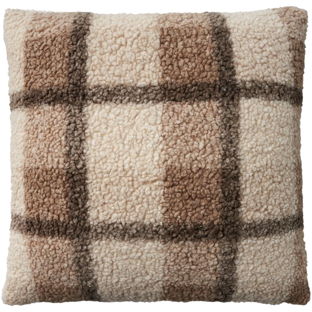 Nourison RD320 Faux Fur Plaid Curly Sherpa Brown Throw Pillows
