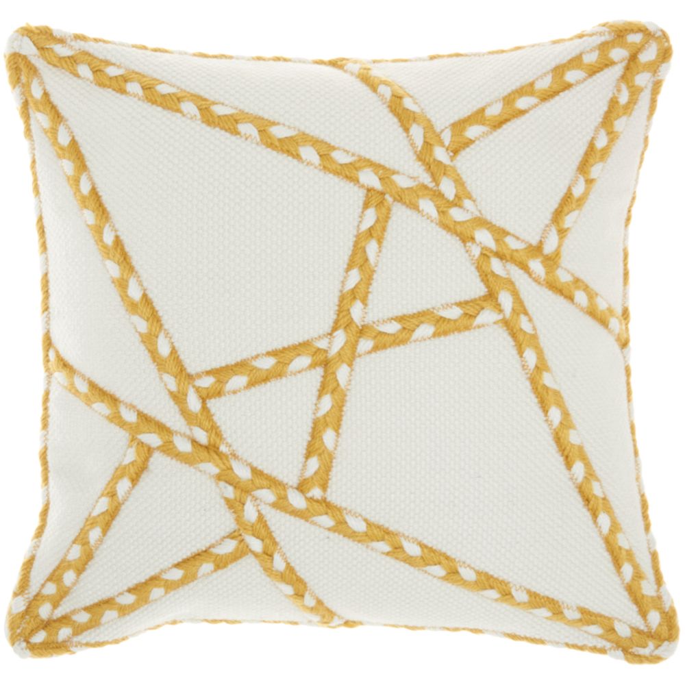 Nourison VJ006 Mina Victory Outdoor Pillows Woven Braided Geometric Yellow Throw Pillow in Yellow