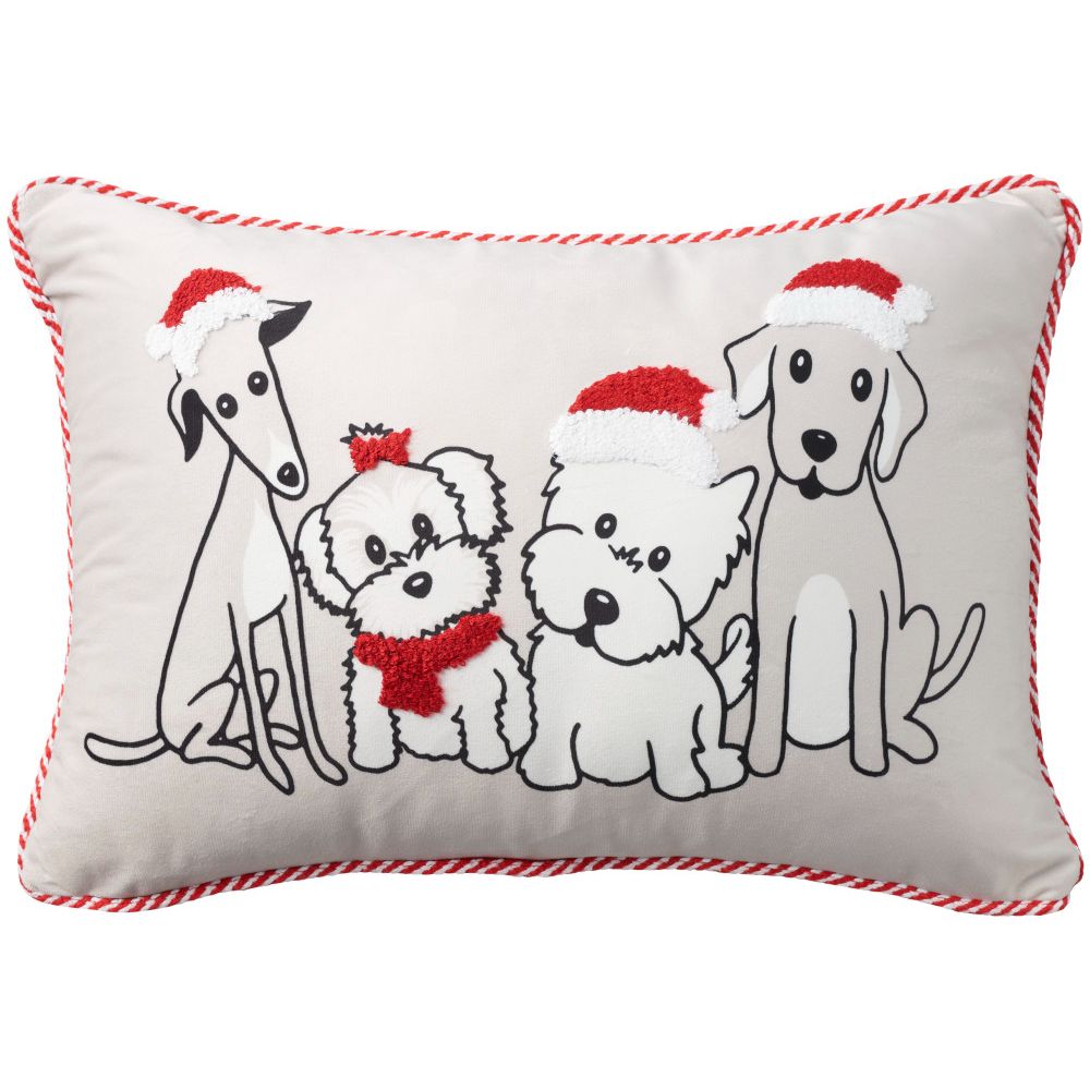 Nourison L0462 Mina Victory Holiday Pillows Holiday Pets Throw Pillows in Beige