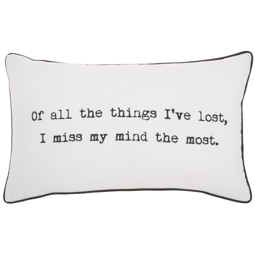 Nourison QY280 Trendy, Hip, New-Age "Of All The Things" White Throw Pillow in White
