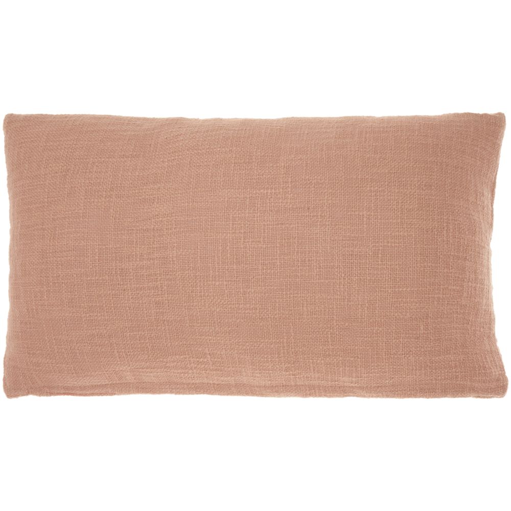 Nourison SH021 Mina Victory Life Styles Solid Woven Cotton Blush Throw Pillow in Blush