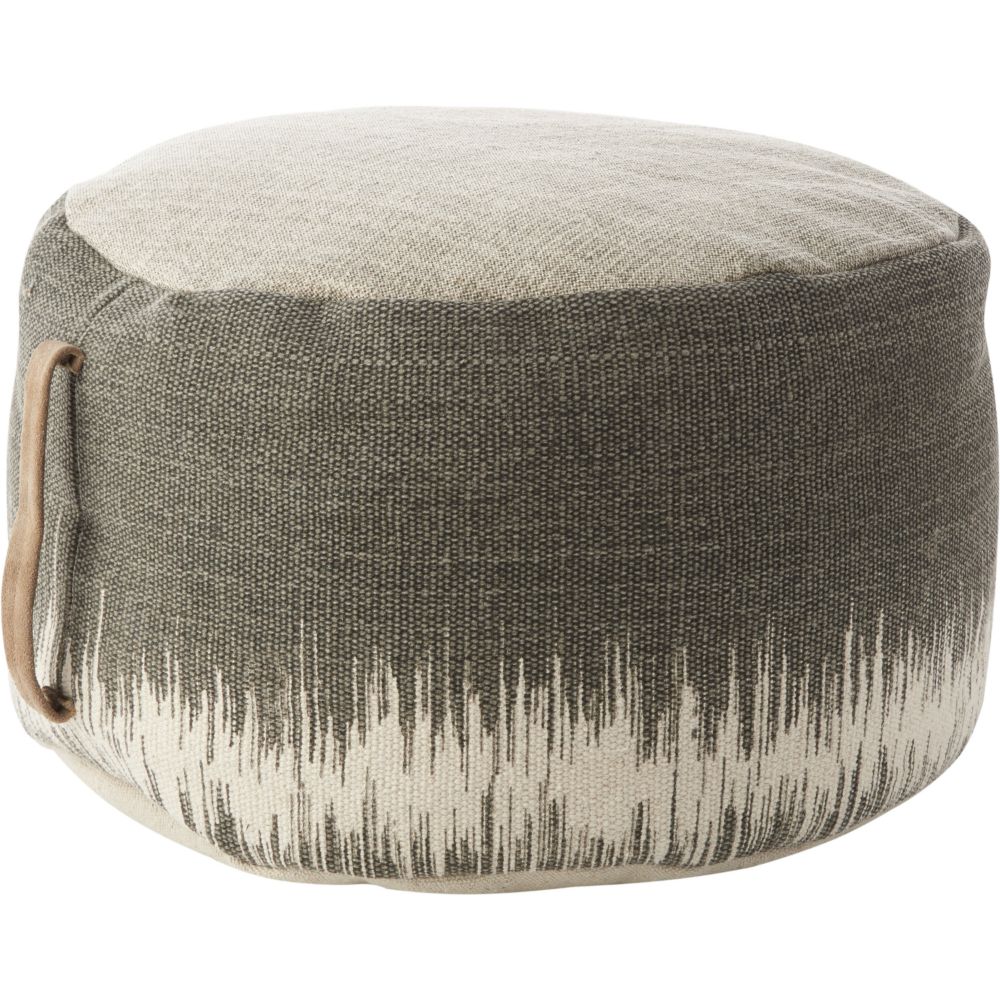 Nourison AS263 Mina Victory Life Styles Stonewash Charcoal Drum Pouf in Charcoal