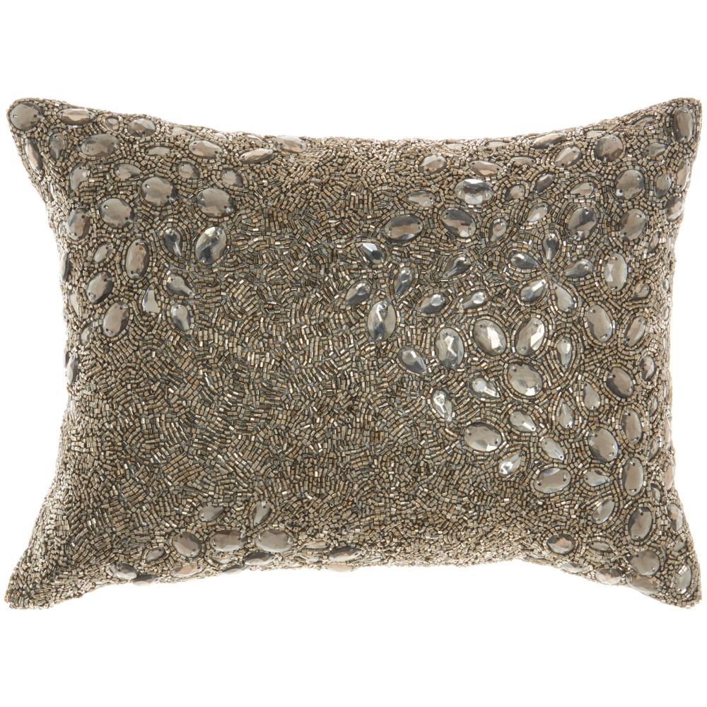 Nourison Z5000 Mina Victory Luminescence Fully Beaded Pewter Throw Pillow in Pewter