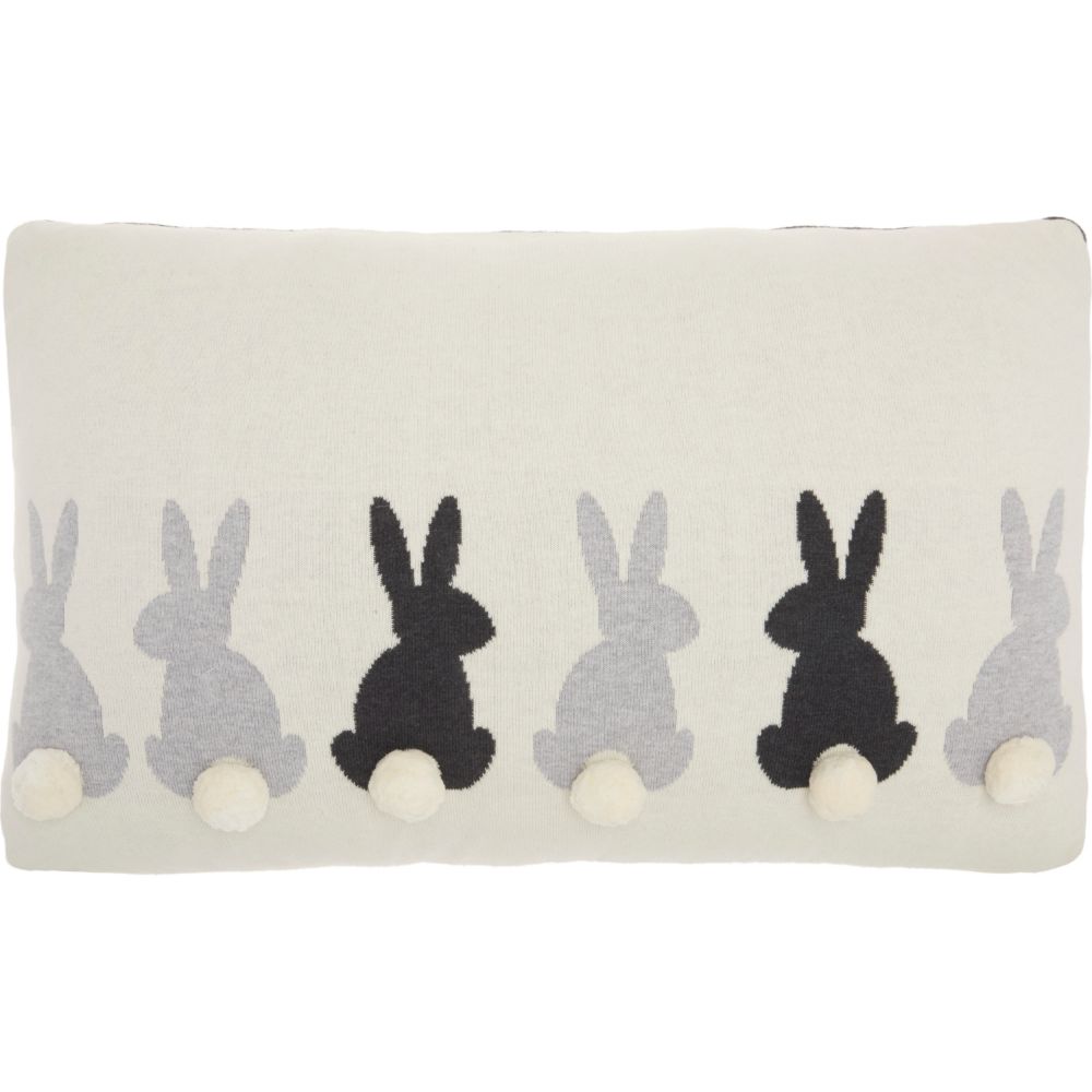 Nourison UK907 Mina Victory Plushlines Six Bunnies With Pom Throw Pillow in Ivory