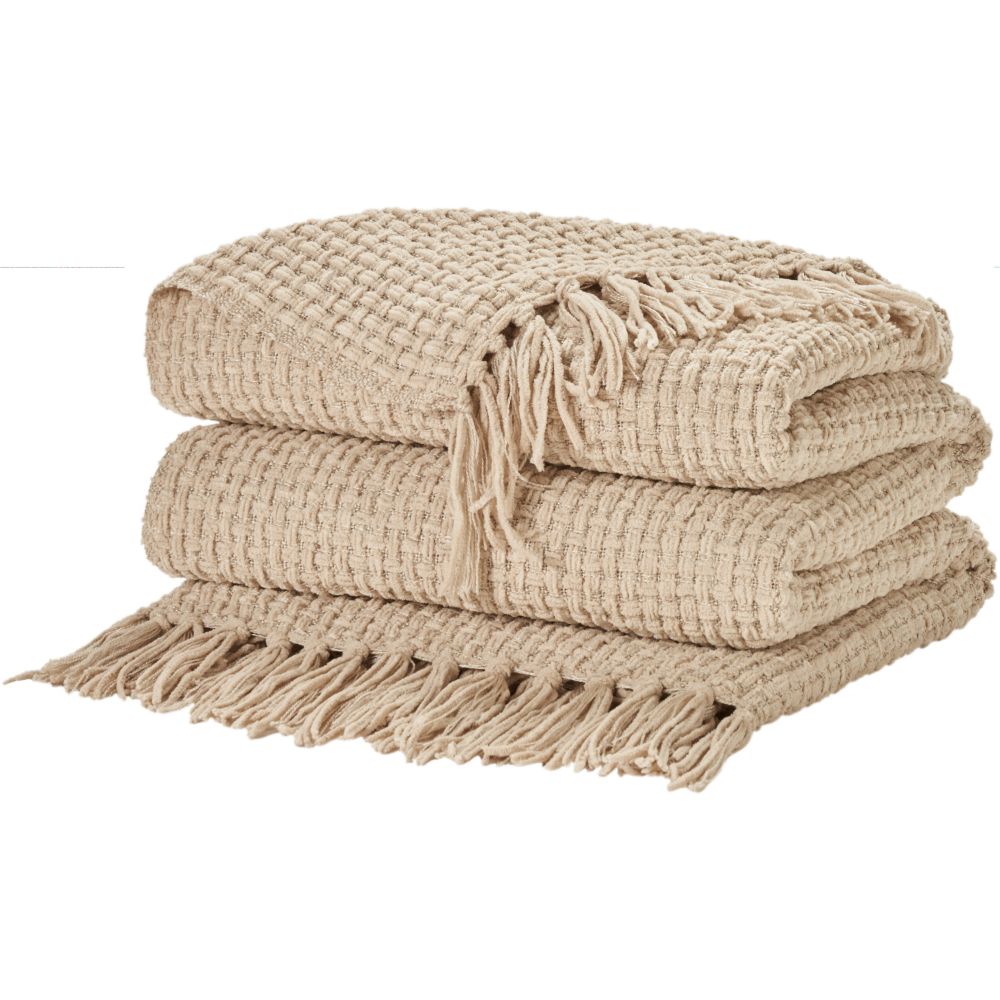 Nourison ZH225 Mina Victory Lifestyle Woven Chenille Beige Throws