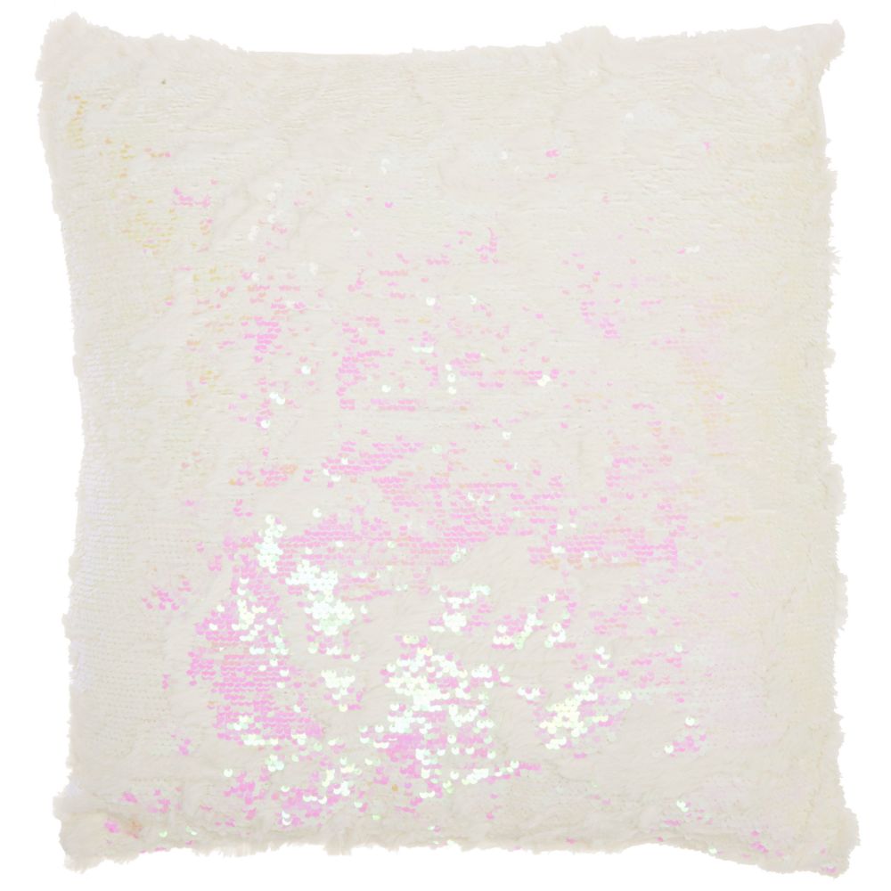Nourison VV201 Mina Victory Fur Faux Fur Sequin Pink Throw Pillow in Pink