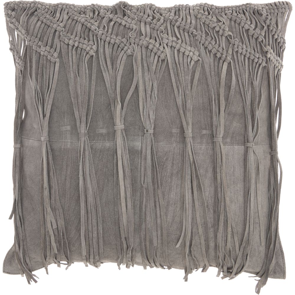 Nourison LH555 Mina Victory Couture Nat Hide Macrame Fring Tassel Grey Throw Pillows