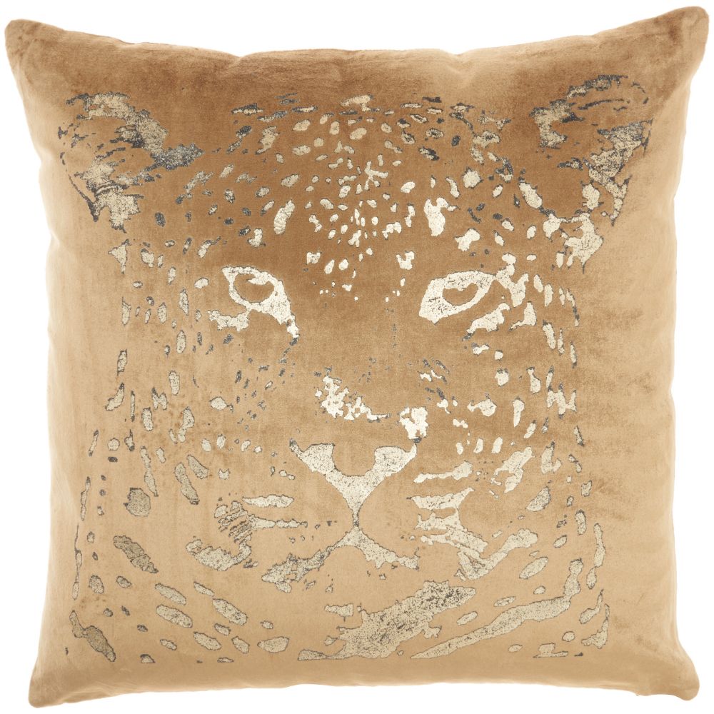Nourison AC388 Mina Victory Gold Foil Print Beige/Gold Throw Pillow in Beige/Gold