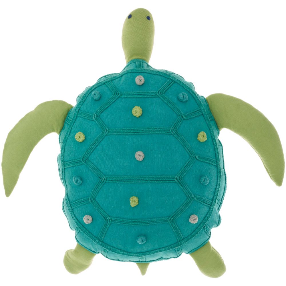 Nourison AZ949 Mina Victory Plush Lines Plush Turtle Throw Pillows in Turquoise