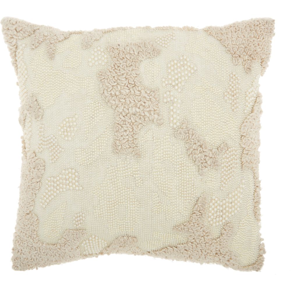 Nourison E1199 Mina Victory Distressed Texture Ivory Throw Pillow in Ivory