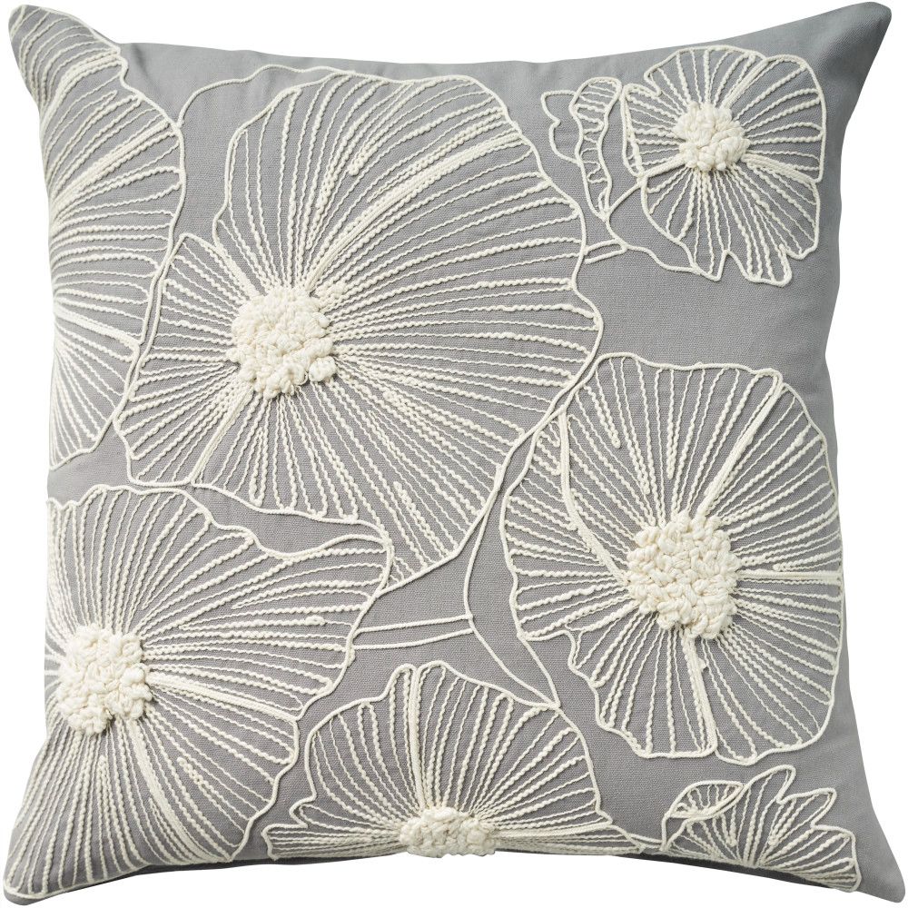 Nourison AZ358 Mina Victory Life Styles Embroidered Flowers Pillow Covers in Grey
