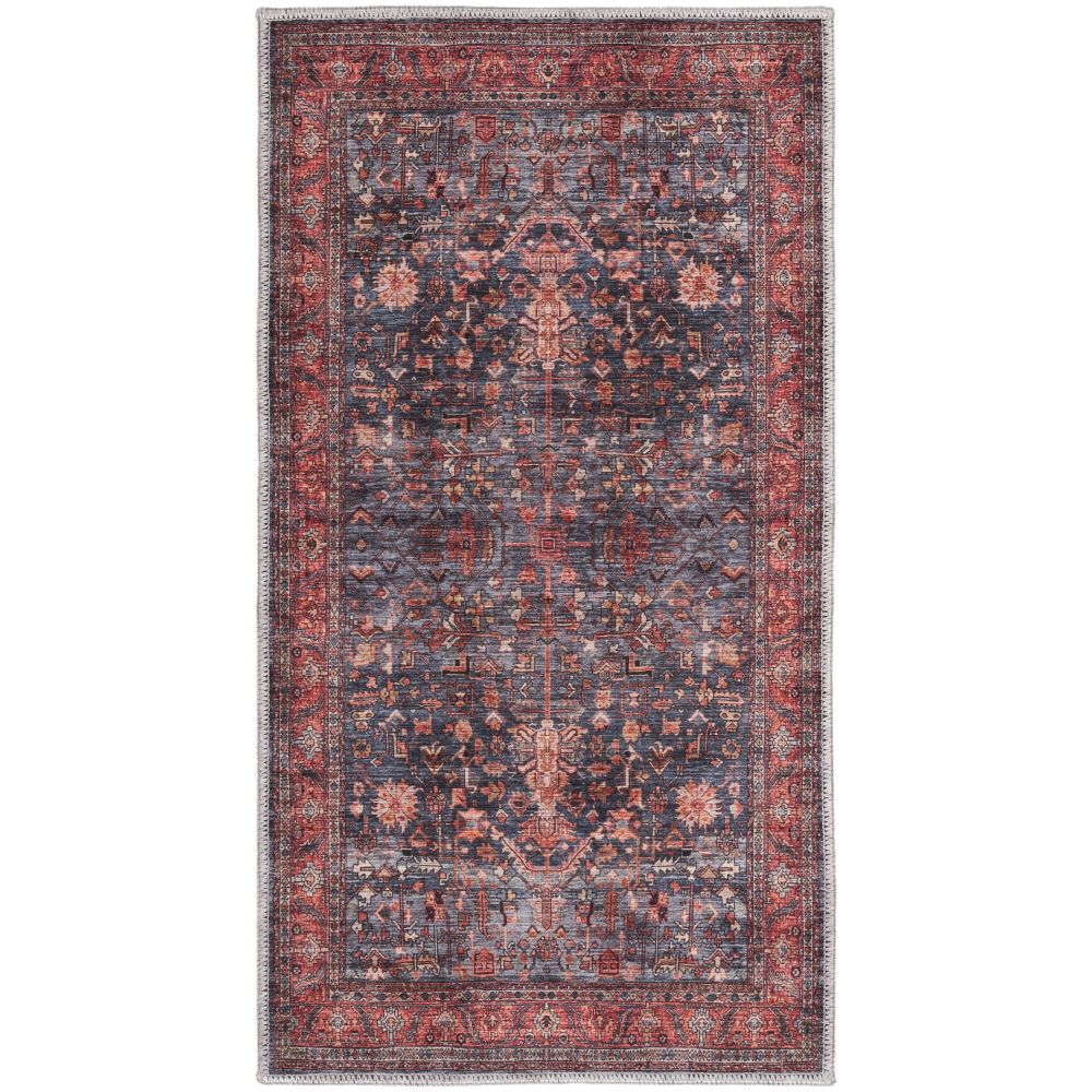 Nourison WSB02 Washable Brilliance 2 ft. x 4 ft. Rectangle Area Rug in Navy / Brick