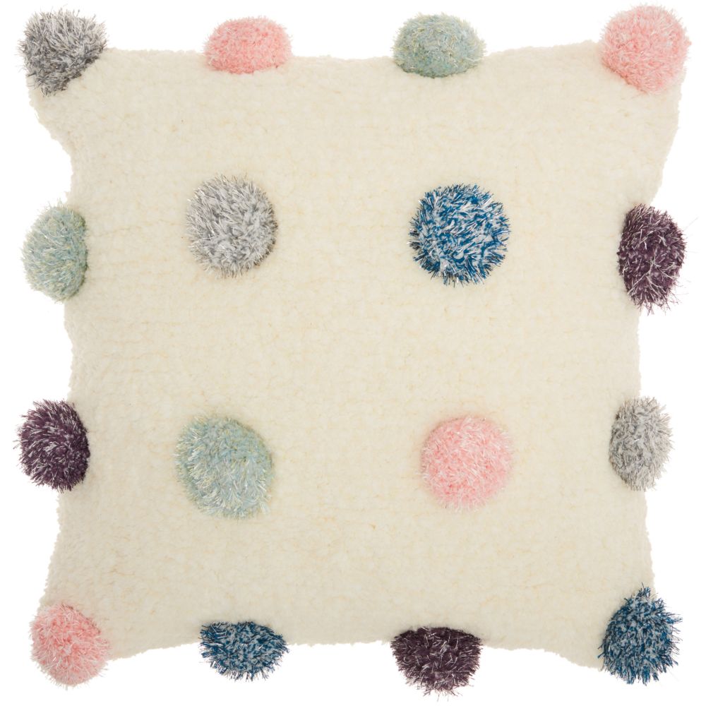 Nourison WE404 Mina Victory Shag Shimmer Pom Poms Multicolor Throw Pillow in MULTICOLOR
