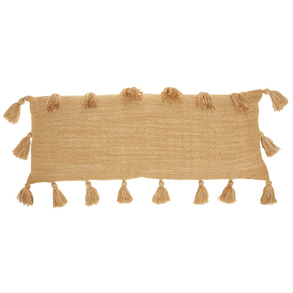 Nourison DL005 Mina Victory Life Styles Woven with Tassels Mustard Throw Pillow in Mustard