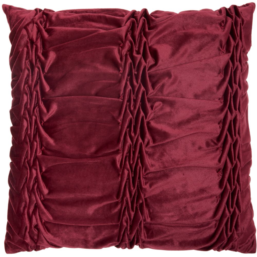 Nourison L0066 Life Styles Burgundy Velvet Ruffle Pleats Throw Pillow in Burgundy