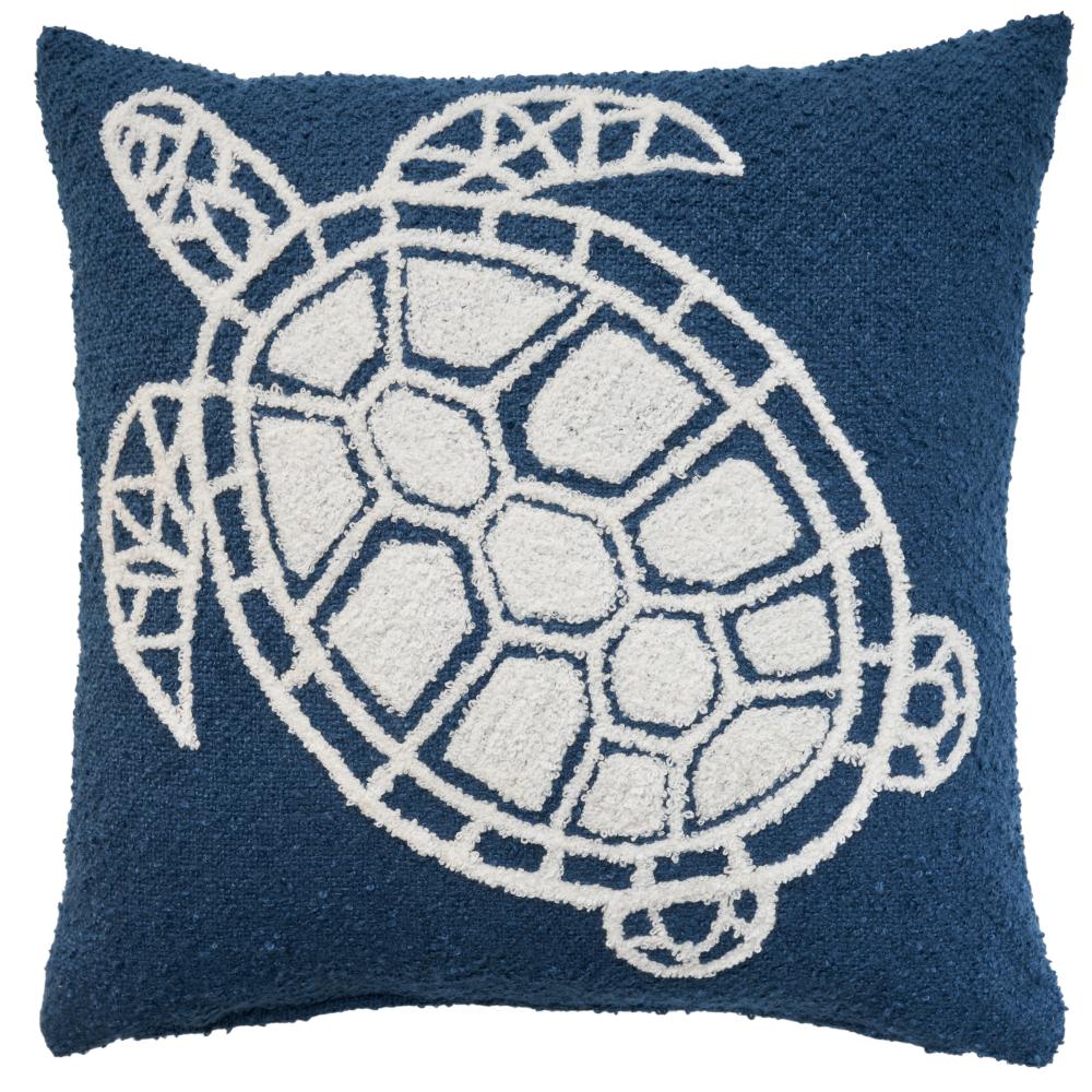 Nourison VJ002 Mina Victory Outdoor Pillows Towel Emb Sea Turtle Navy Throw Pillows