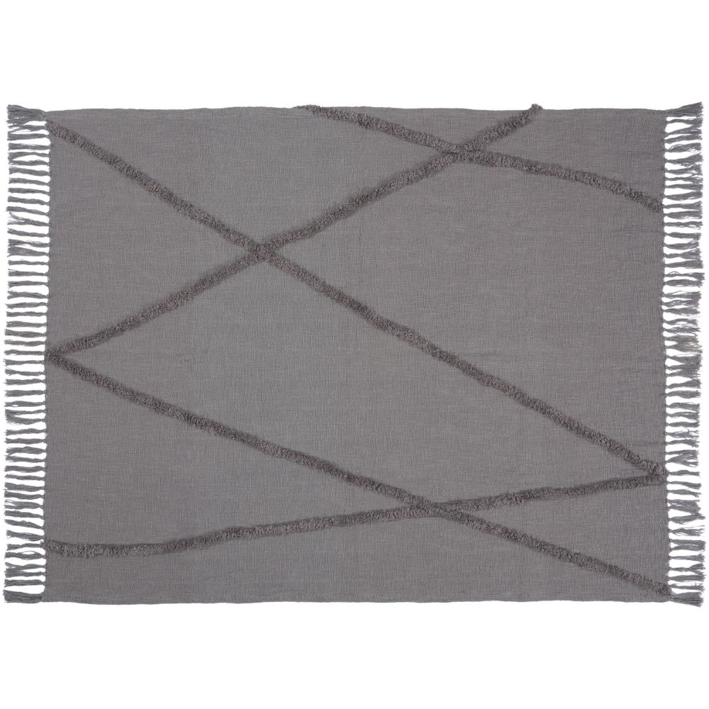 Nourison SH018 Mina Victory Life Styles Tufted Abstract Diamond Grey Throw Blanket in Grey