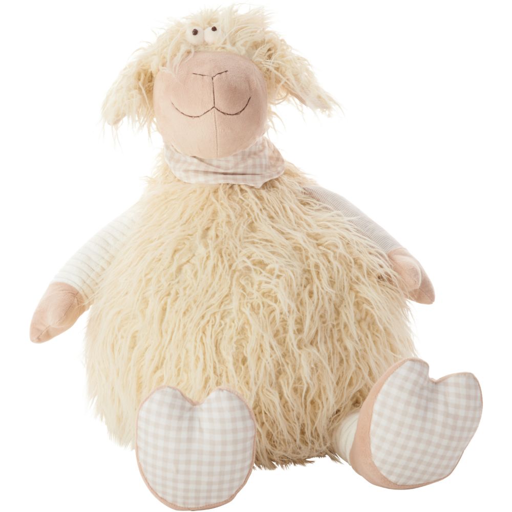 Nourison N1563 Mina Victory Plushlines Ivory Shaggy Lamb Plush Animal Pillow Toy in IVORY
