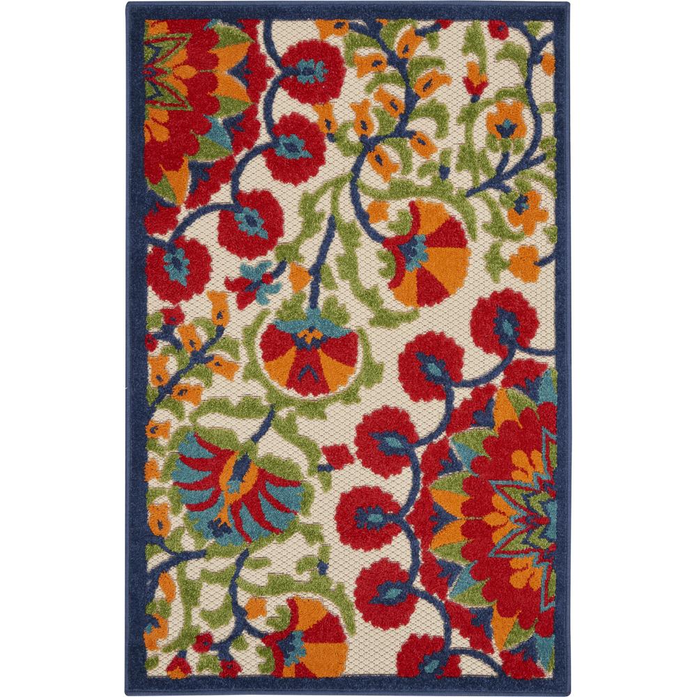 Nourison ALH20 Aloha 2 Ft.8 In. x 4 Ft. Indoor/Outdoor Rectangle Rug in  Red/Multi