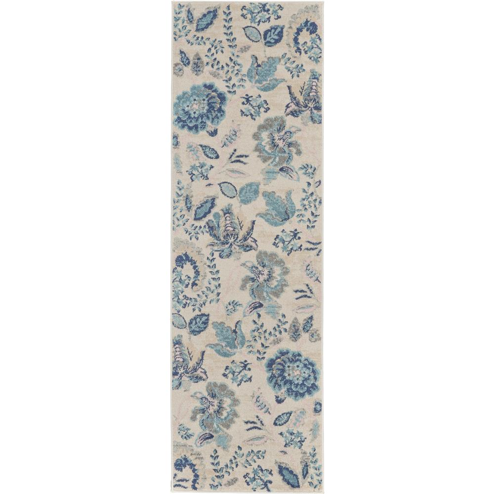 Nourison TRA02 Tranquil 2 Ft.3 In. x 7 Ft.3 In. Indoor/Outdoor Runner Rug in  Ivory/Light Blue