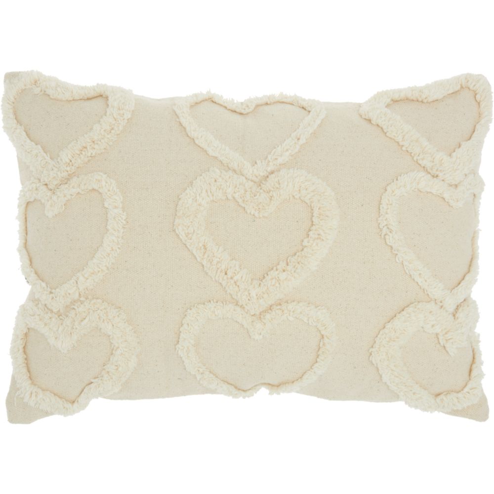 Nourison GT022 Mina Victory Life Styles Raised Hearts Cream Throw Pillow in Cream