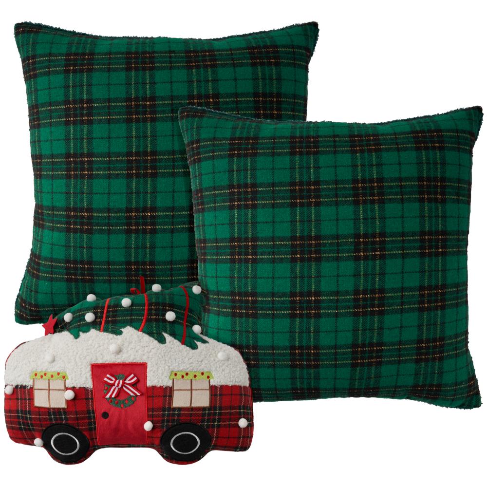 Nourison L9020 Mina Victory Holiday Pillows Plaid Sherpa Camper Green Throw Pillows
