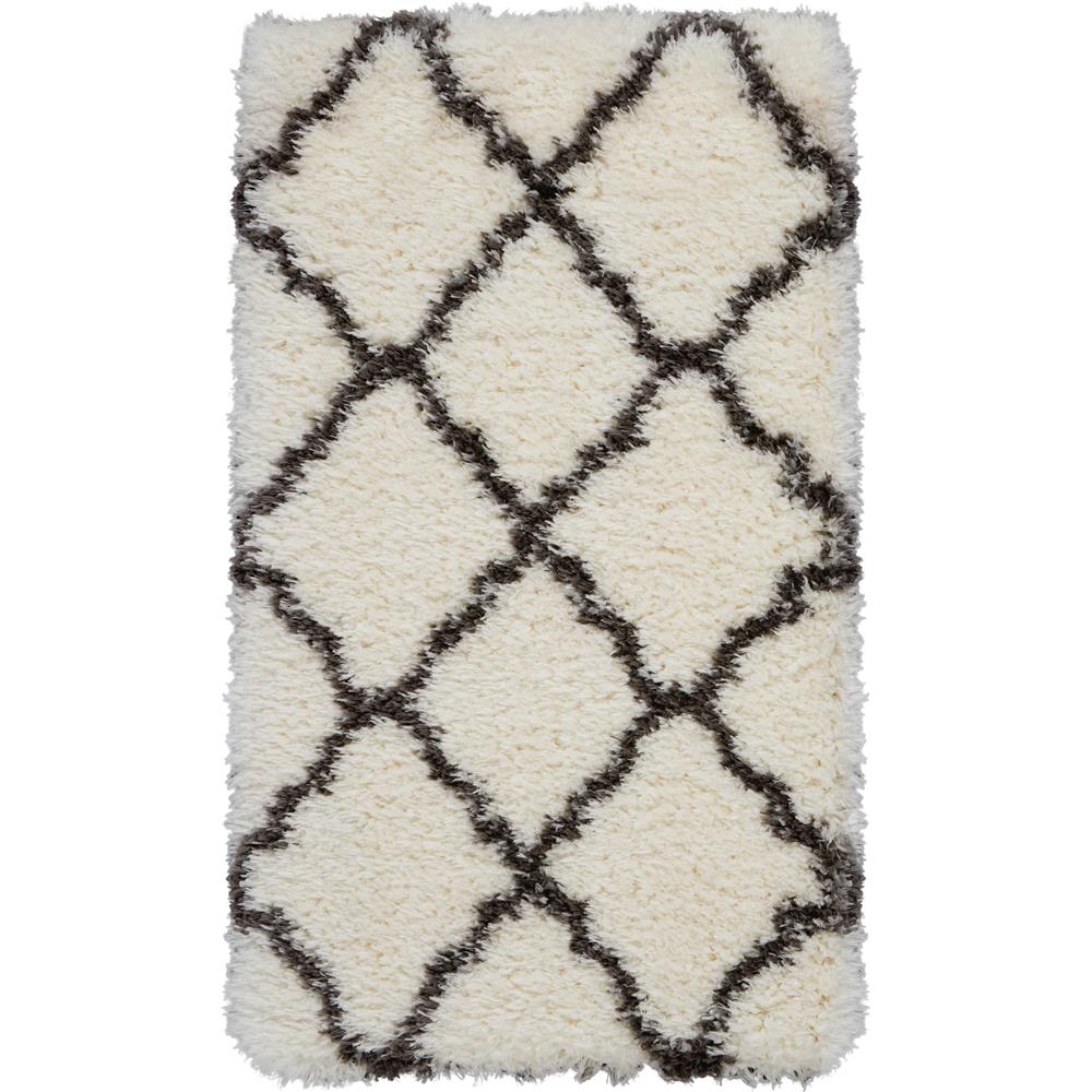 Nourison ULP02 Ultra Plush Shag 2 Ft.2 In. x 3 Ft.9 In. Indoor/Outdoor Rectangle Rug in  Ivory/Charcoal