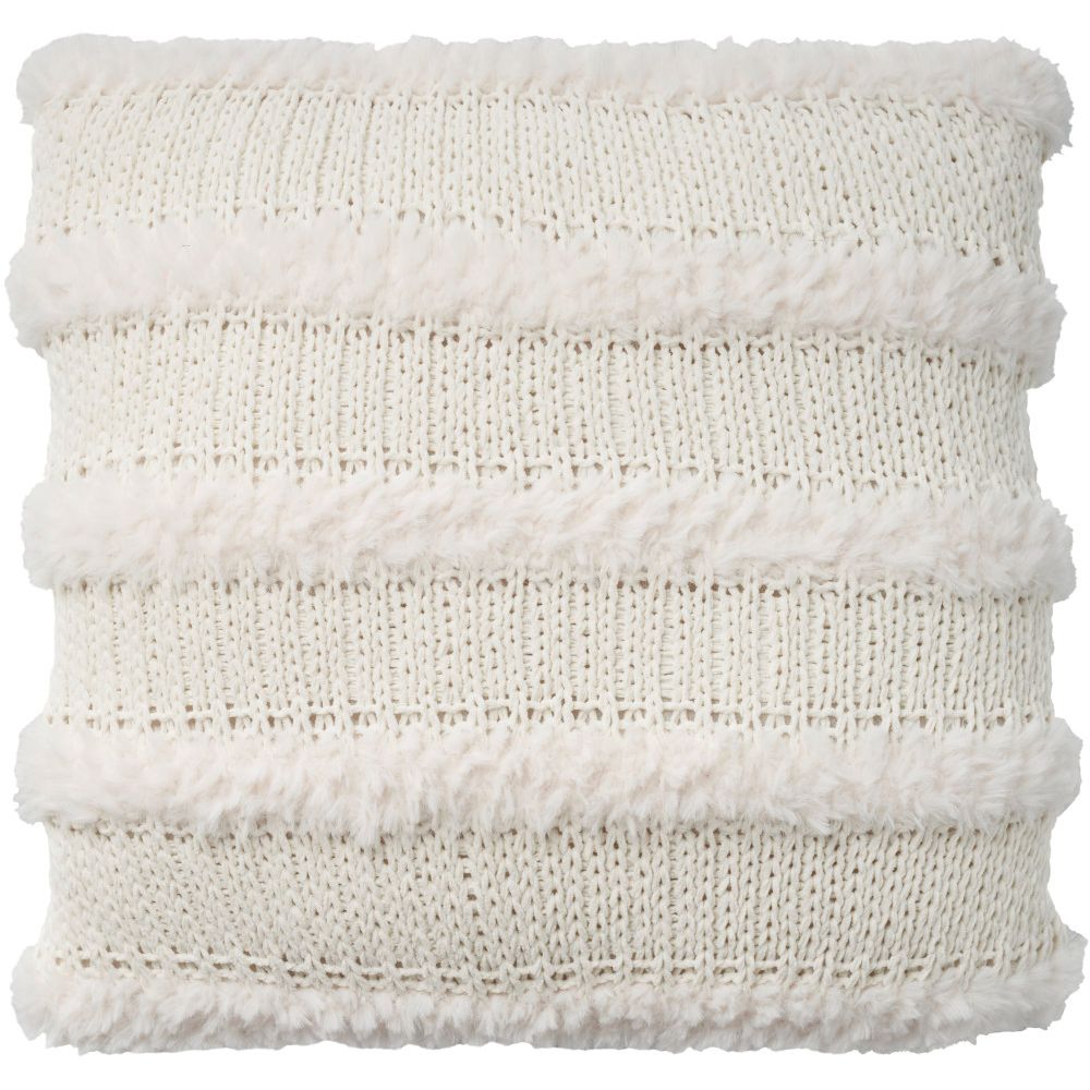 Nourison VV190 Mina Victory Faux Fur Knit Fx Fur Stripes Throw Pillows in Ivory