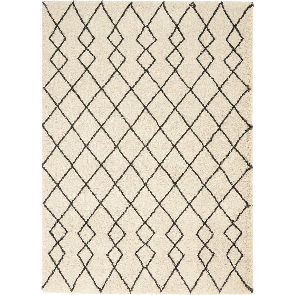 Nourison GOS01 Geometric Shag 5 Ft.3 In. x 7 Ft.3 In. Indoor/Outdoor Rectangle Rug in  Ivory/Charcoal