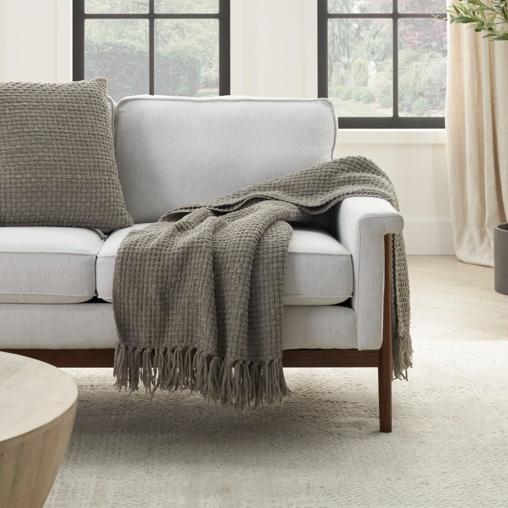 Nourison ZH225 Mina Victory Lifestyle Woven Chenille Grey Throws