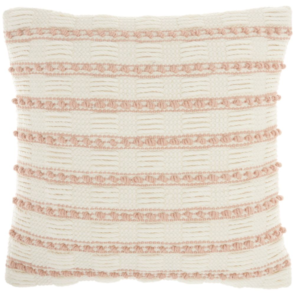Nourison GC384 Mina Victory Life Styles Woven Lines and Dots Blush Throw Pillow in Blush