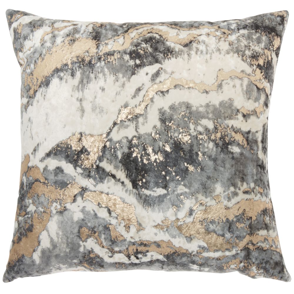 Nourison BJ109 Inspire Me! Home Décor Metallic Marble Charcoal Throw Pillow in Charcoal