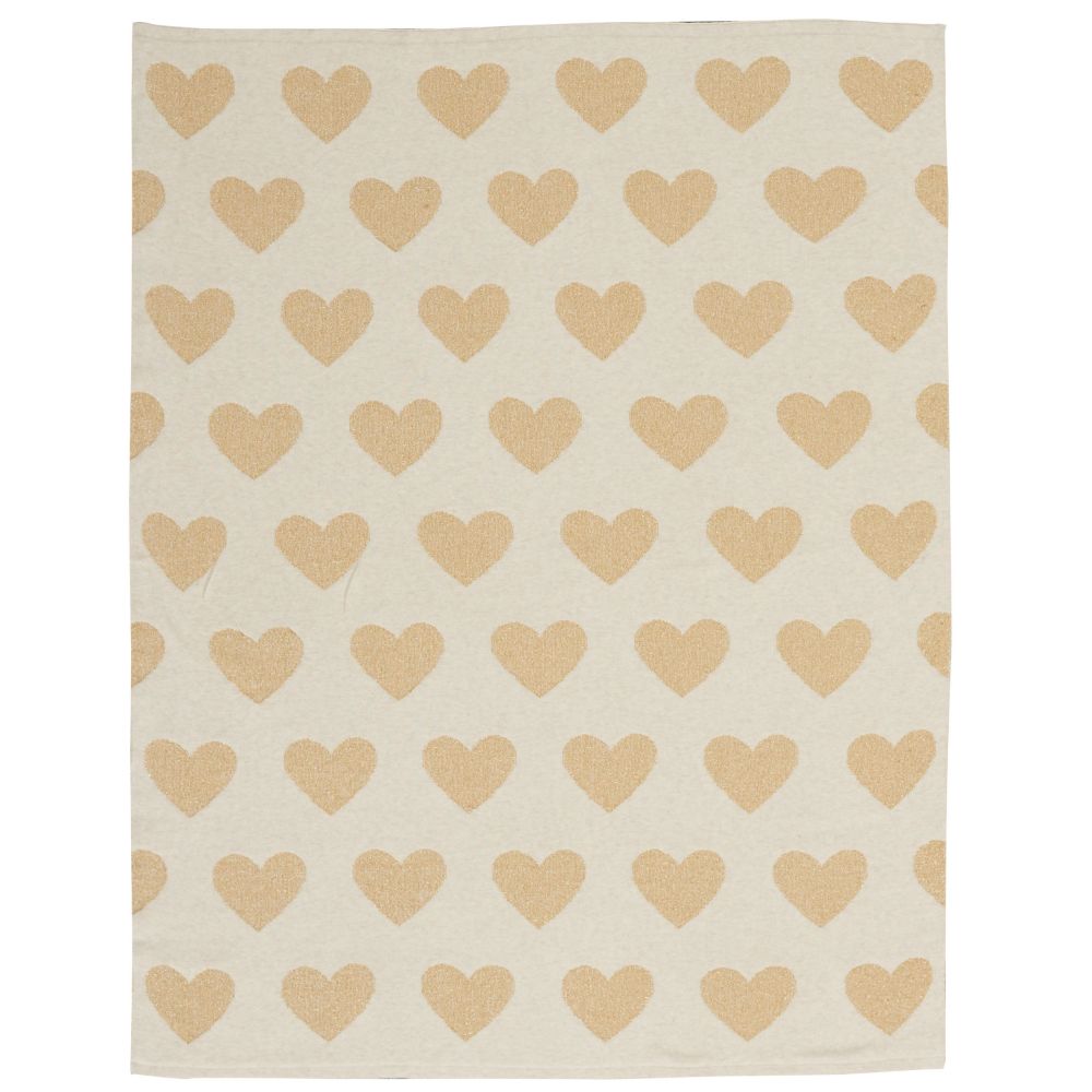 Nourison UK961 Mina Victory Plushlines Metallic Hearts Gold Throw Blanket in Gold