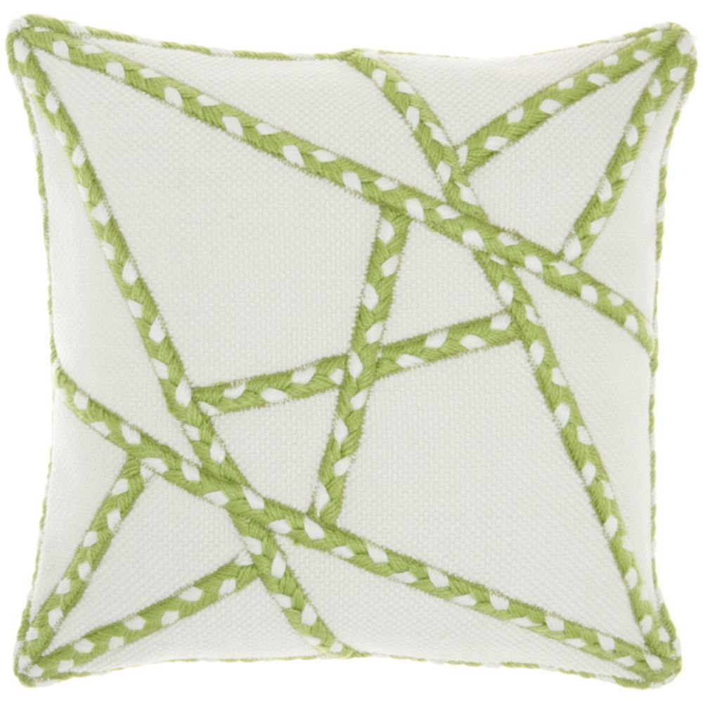 Nourison VJ006 Mina Victory Outdoor Pillows Woven Braided Geometric Green Throw Pillow in Green