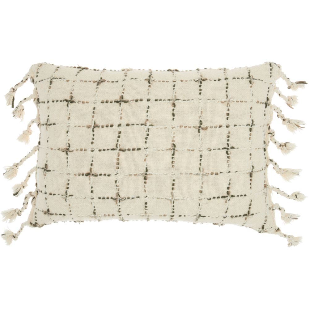 Nourison GT119 Mina Victory Life Styles Woven Grid Natural Throw Pillow in Natural