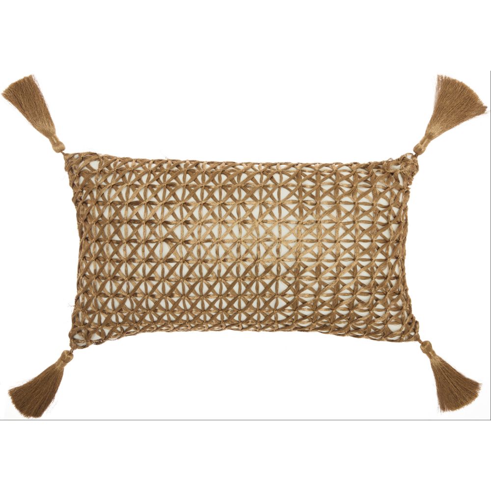 Nourison HR022 Mina Victory Woven Wire Gold Throw Pillow in Gold