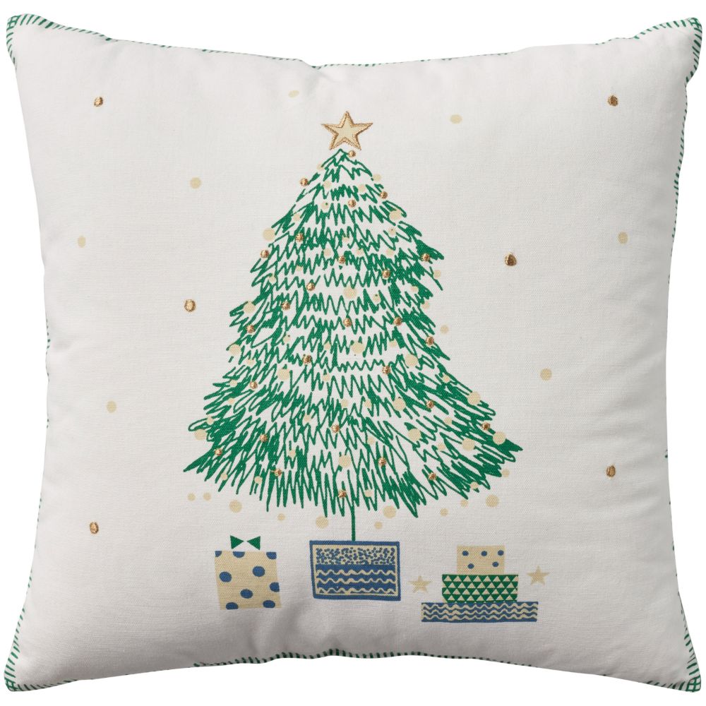 Nourison TH912 Mina Victory Holiday Pillows Printed Xmas Tree Multicolor Throw Pillows