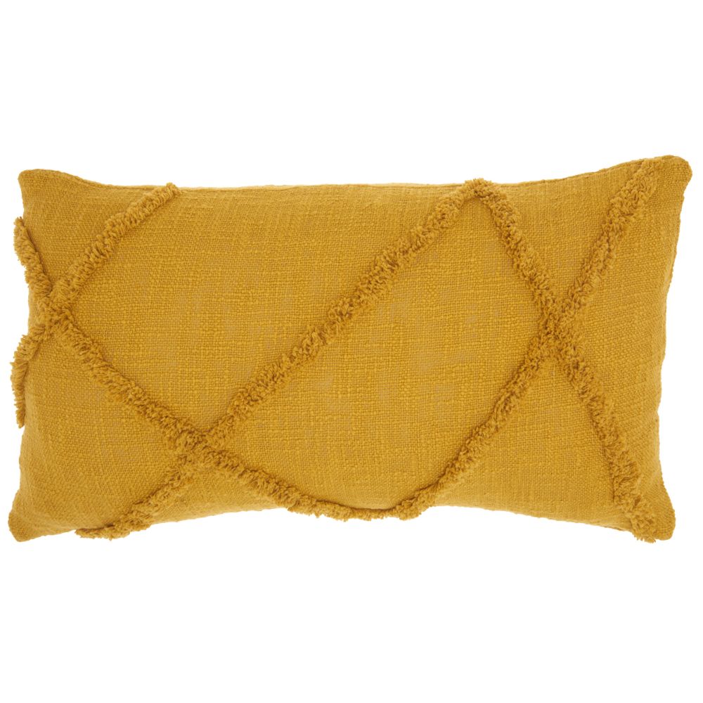 Nourison SH018 Mina Victory Life Styles Distressed Diamond Mustard Throw Pillow in Mustard