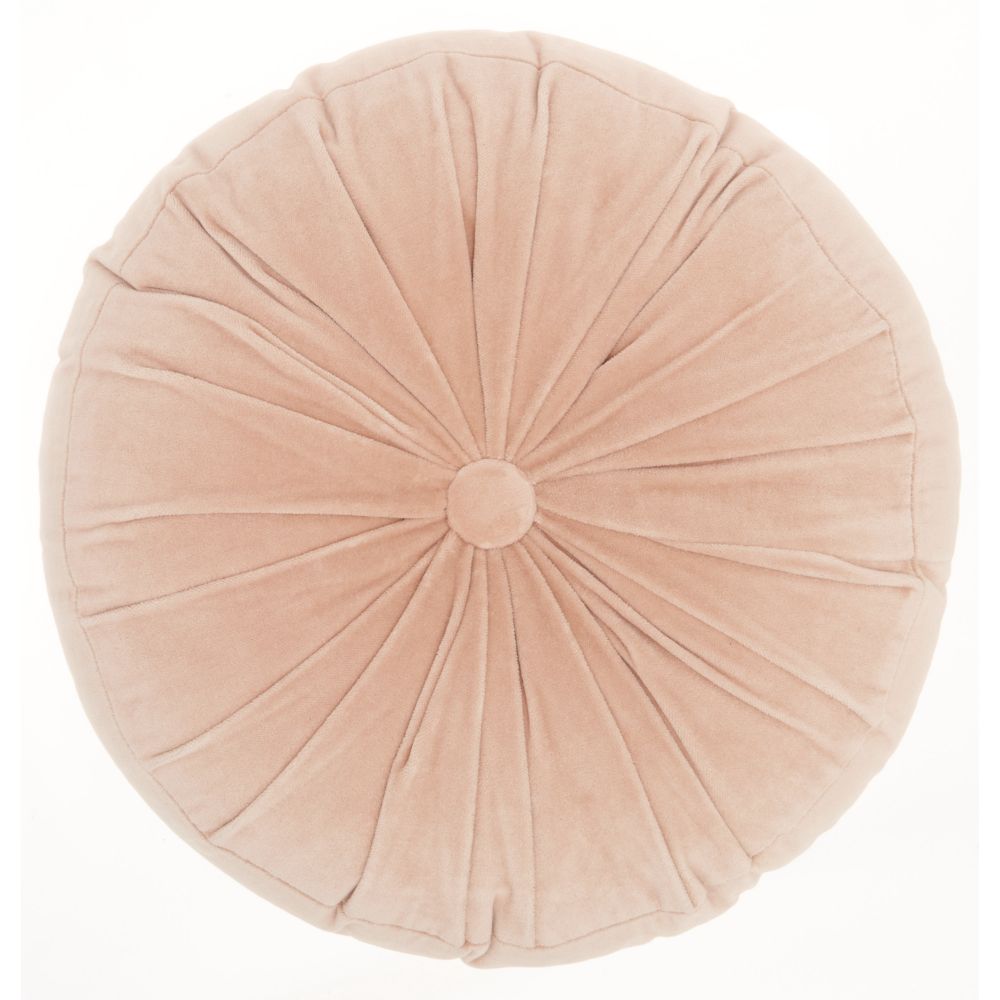 Nourison RC190 Mina Victory Life Styles Round Ruched Velvet Blush Throw Pillow in Blush