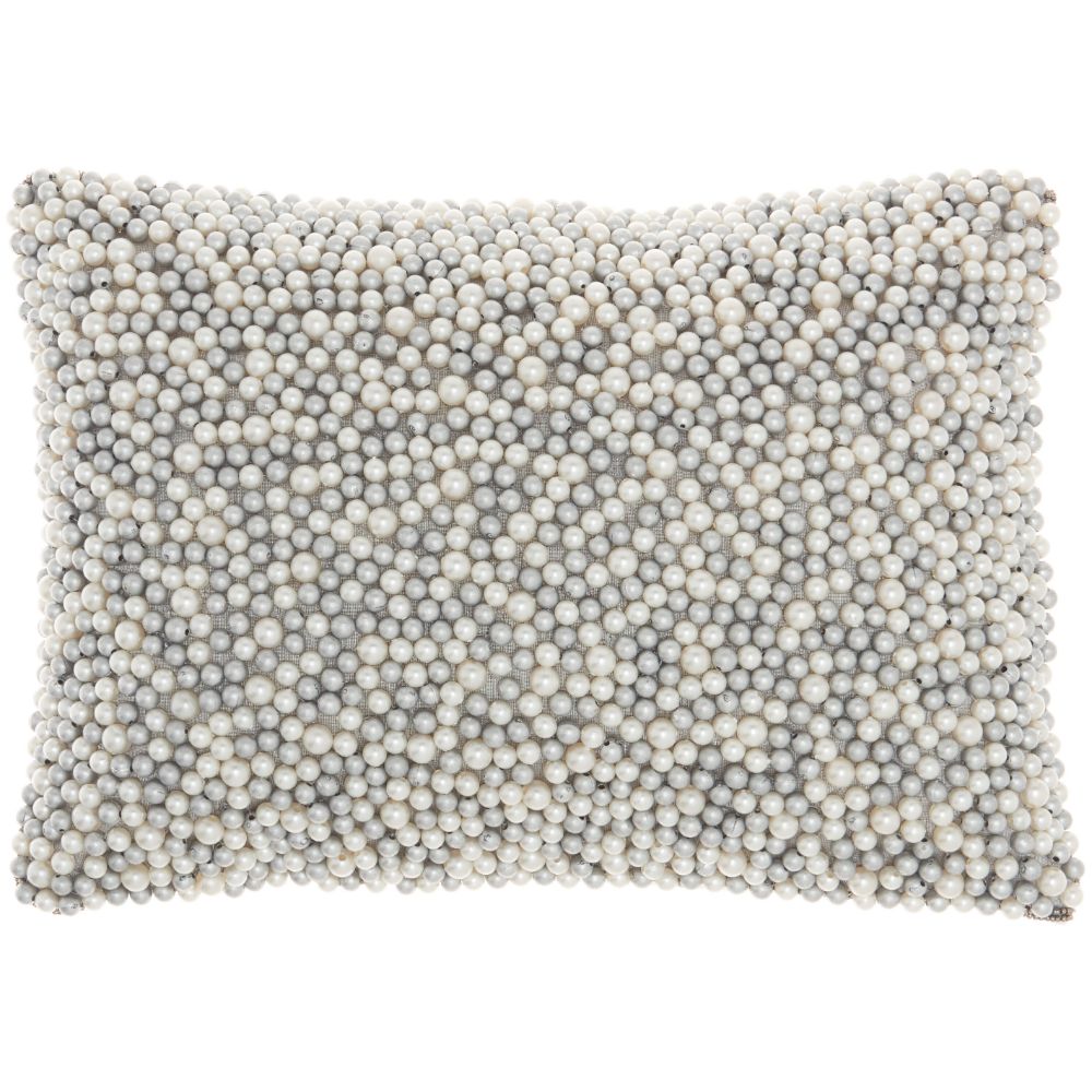 Nourison Z2001 Mina Victory Luminescence Fully Beaded Pearls Ivory/Silver Throw Pillow in Ivory/Silver