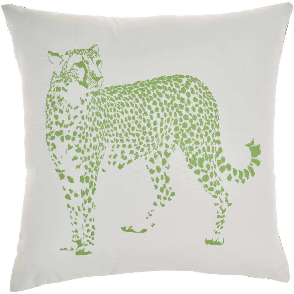 Nourison L3393 Mina Victory Outdoor Pillows Raised Print Leopard Green Throw Pillows