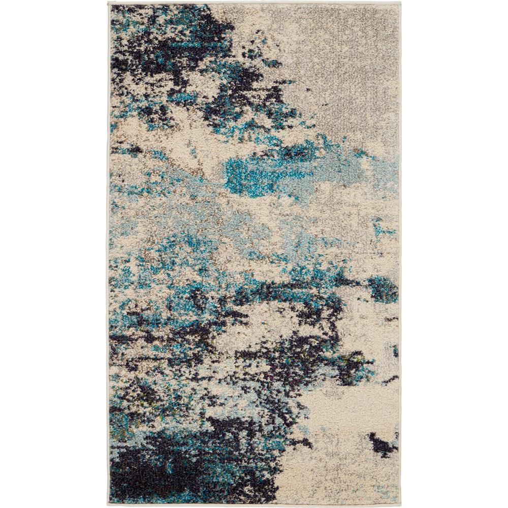 Nourison CES02 Celestial 2 Ft.2 In. x 3 Ft.9 In. Indoor/Outdoor Rectangle Rug in  Ivory/Teal Blue