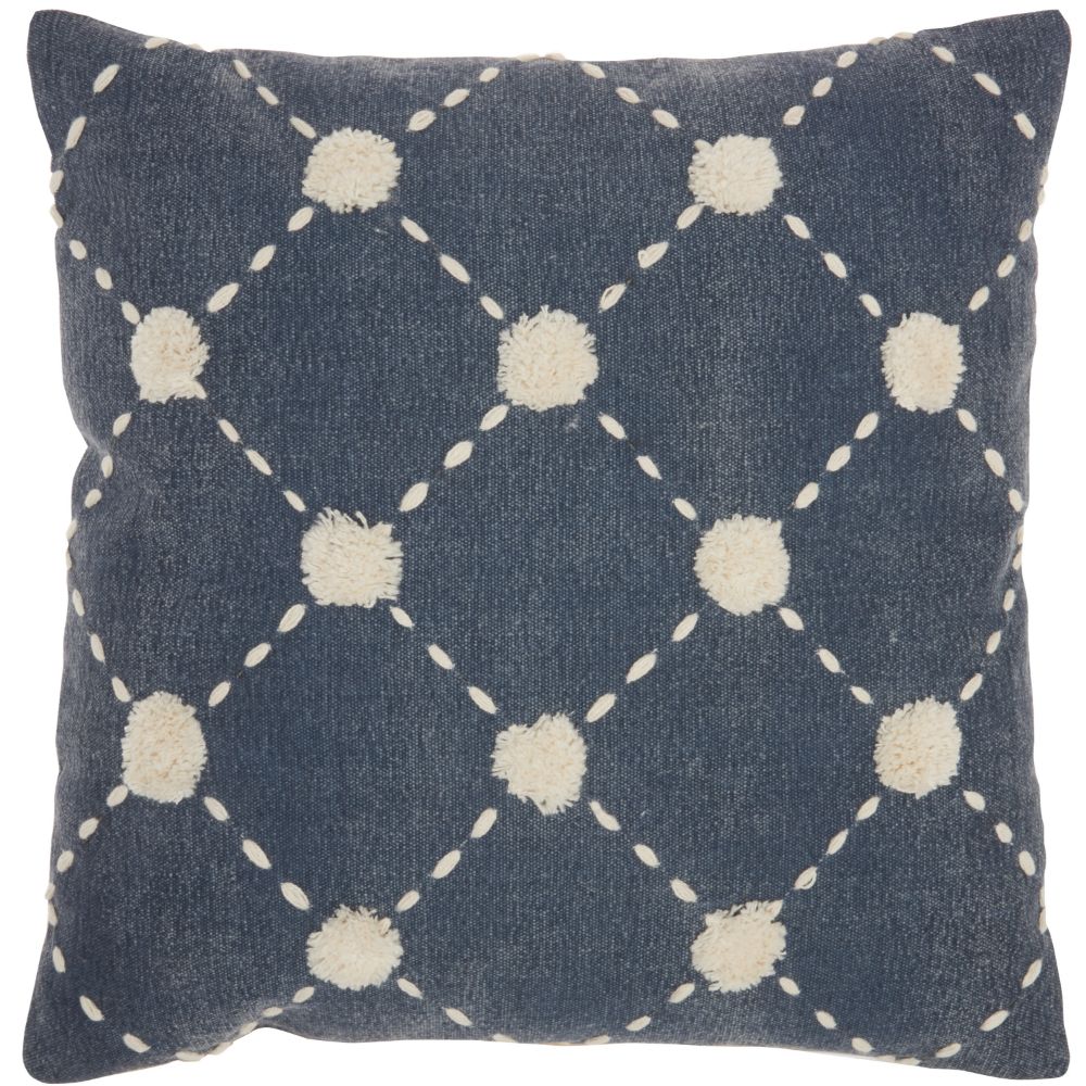 Nourison SH030 Mina Victory Life Styles Diamond Embroidered Dots Navy Throw Pillow in Navy