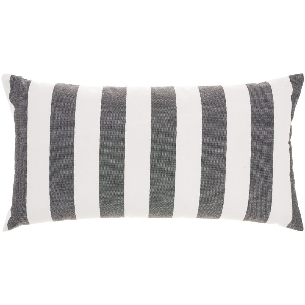 Nourison L0388 Mina Victory Outdoor Pillows Stripes - Reversible Black Throw Pillows