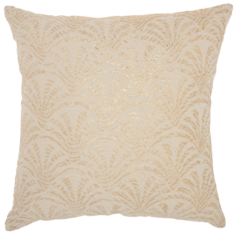 Nourison ST131 Mina Victory Life Styles Metallic Embroidered Swirls Ivory Gold Throw Pillow in Ivory Gold